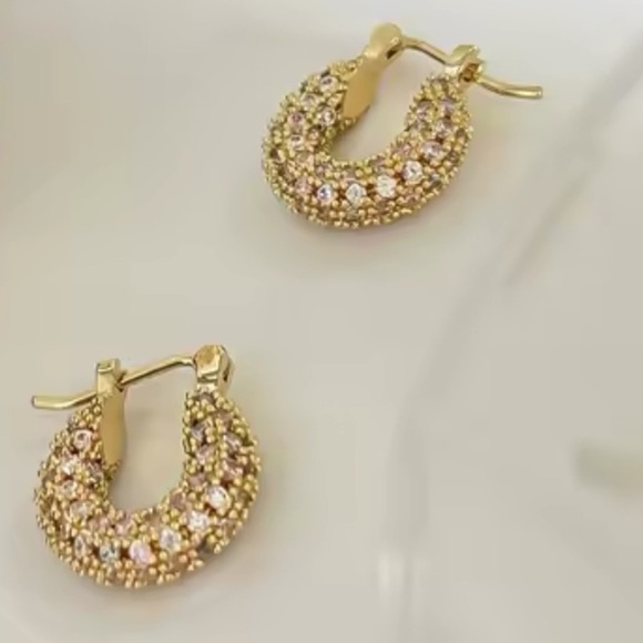 Diamond Small Gold Hoop Earrings - Picture 1 of 5